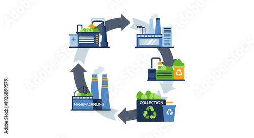 Recycling and Manufacturing Process in a Circular Economy Concept Illustration