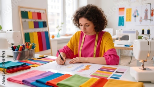 Woman designing clothing in a sewing studio