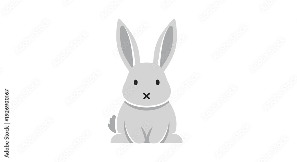 Fototapeta premium Simple grayscale illustration of a cartoon rabbit with a cute expression.