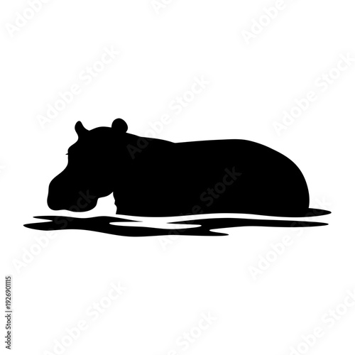A majestic rhinoceros cooling off in the water at dusk Vector