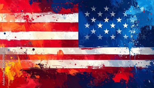 Abstract Painterly American Flag with Circular Stars