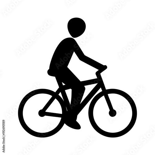 Person riding a bicycle in a simple black and white illustration Vector