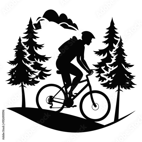 Cyclist performing a daring jump over a steep hillside trail Vector