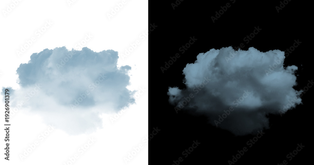 Fototapeta premium Fluffy white cloud on a transparent background with a black version