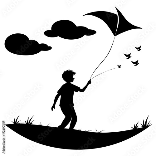 A child flying a kite by the water on a windy day Vector