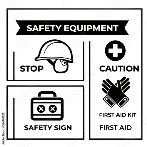 Safety equipment and signs for workplace protection Vector