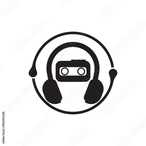 portable music cassette player icon in black flat glyph, filled style isolated