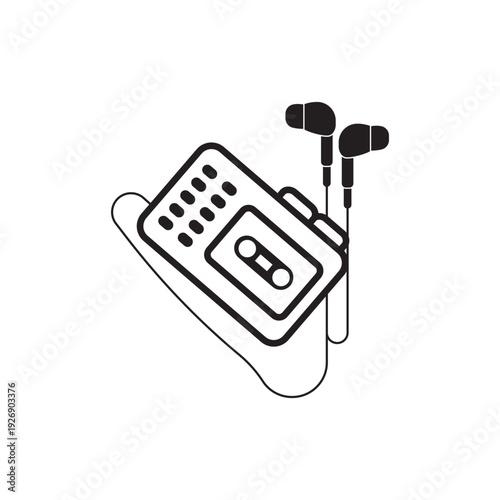 portable music cassette player icon in black flat glyph, filled style isolated