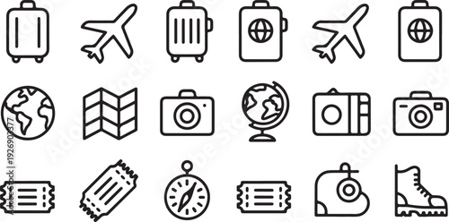 travel vector icon pack suitcase airplane passport map globe