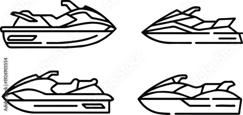 watercraft vector line art four side view watercraft icons