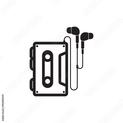 portable music cassette player icon in black flat glyph, filled style isolated