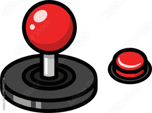 Classic Arcade Joystick and Red Button for Retro Gaming Fun.