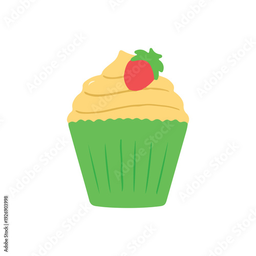 Green Cupcake with Strawberry Topping