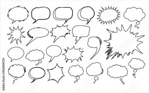 hand sketched speech bubble icon, doodle conversation cloud vector