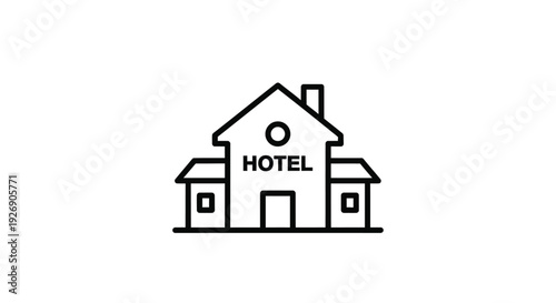 Simple line art illustration of a hotel building black silhouette