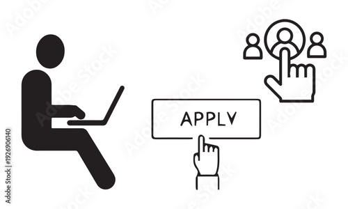Online Job Application and Recruitment Icon – Apply Button, Hiring Process, HR Selection Vector