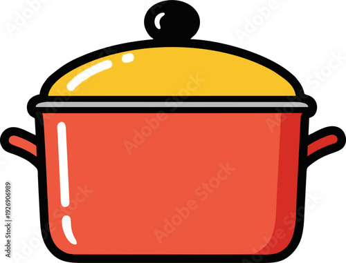 Vibrant Red Cooking Pot with Yellow Lid Isolated on White Background.