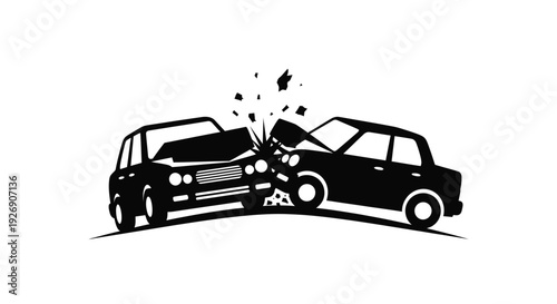 Dramatic car crash depicted in a stark black and white silhouette