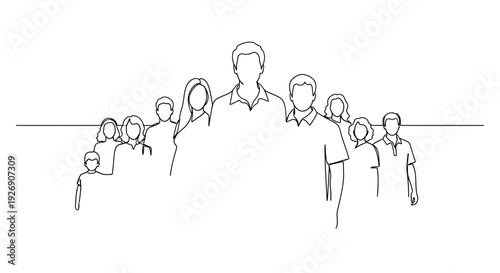 A group of people depicted in a continuous line drawing silhouette
