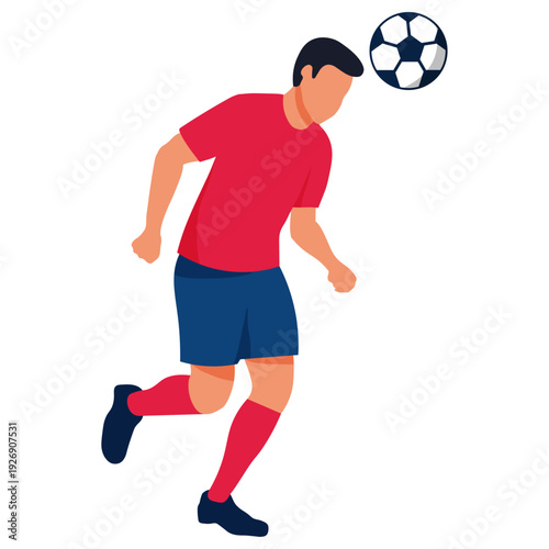 Football Player Performing Powerful Header Shot in Match Vector Illustration