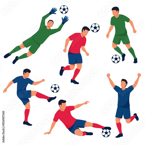 Soccer Match Player Action Poses Vector Illustration Set