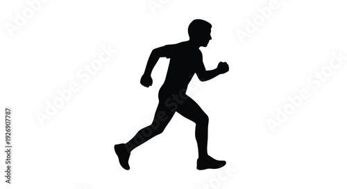 A dynamic silhouette of a man actively running forward silhouette