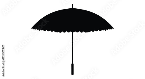 A simple black parasol against a white background silhouette