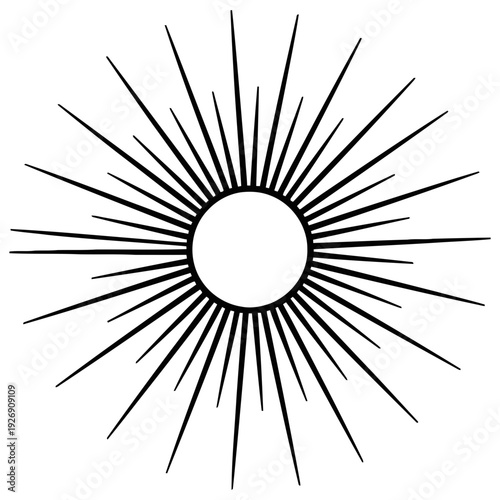 Sunburst vector radial rays with circle isolated flat black design