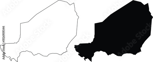 Niger outline map and filled map with regions Africa
