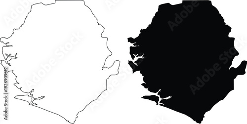 Sierra Leone outline map and solid map silhouette country