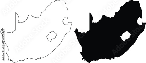 South Africa outline map and solid map with Lesotho