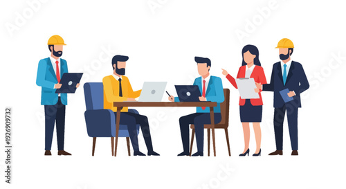 Business professionals collaborating in a meeting room setting.