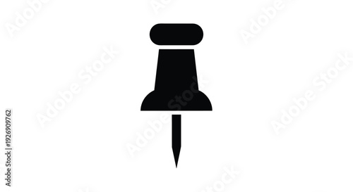 Simple black silhouette of a push pin for notes and reminders