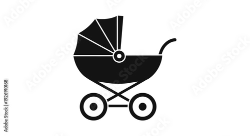 Simple black icon of a baby stroller minimalist design silhouette