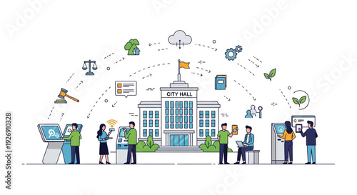 City Hall Government Services Digital Transformation Concept.