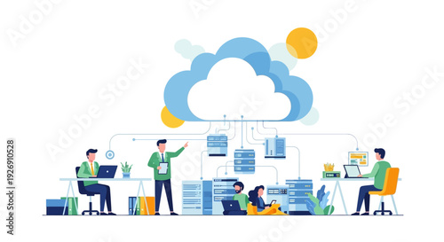 Cloud Computing Concept with People Working Together.