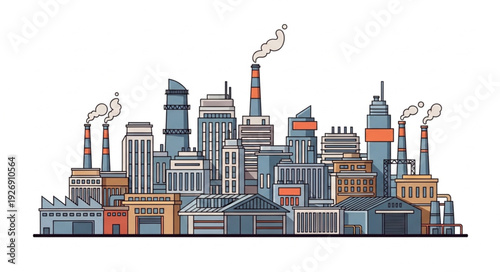 Industrial cityscape with factories and smokestacks, representing urban development and pollution.