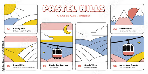 Pastel Hills and Cable Car Vector Illustration SVG Set – Soft Gradient Banner, Card, Flyer Design with San Francisco Silhouette, Minimalist Scenic Aesthetic