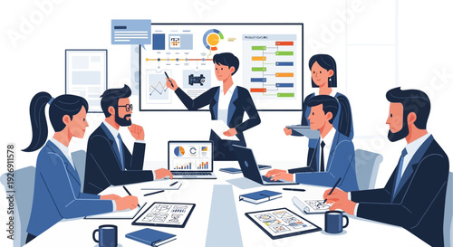 Business Meeting Presentation with Diverse Team Collaborating.