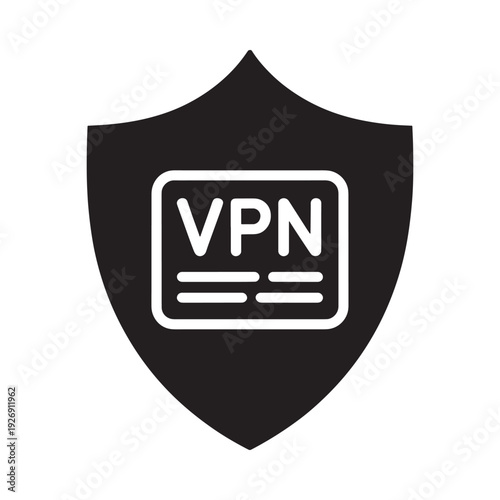Black shield icon displaying the letters vpn for virtual private network