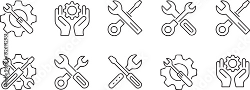 gear wrench and screwdriver icons technical support repair toolkit