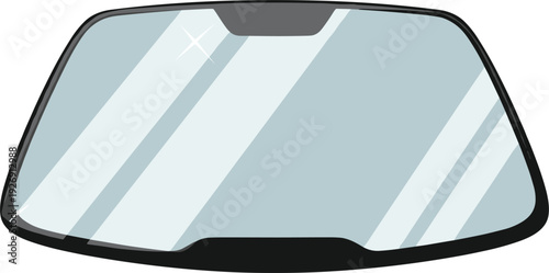 Car Windshield Vector Illustration Featuring Front Auto Glass with Reflection Isolated on White Background