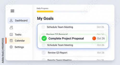 Daily progress dashboard with task list and goals on computer screen
