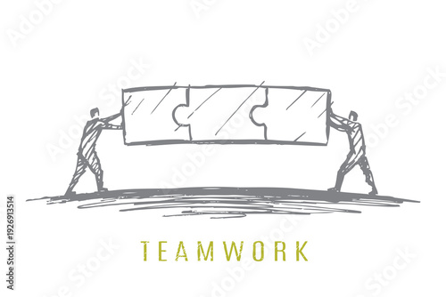 Teamwork Sketch - People Connecting Puzzle Pieces