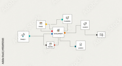 Detailed flowchart diagram with interconnected boxes and lines on a light gray background for business process visualization