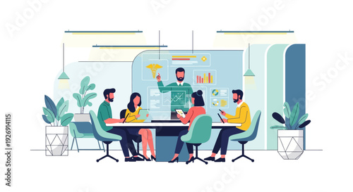 Business meeting with diverse team collaborating effectively.