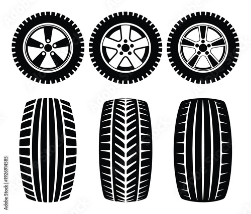 Tire Vector Illustrations Set Black and White