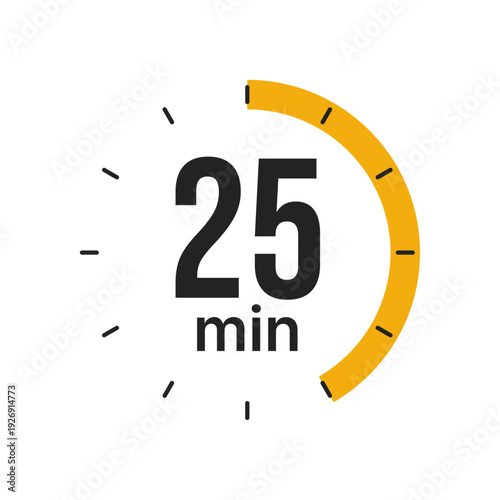 25 minutes timer icon with yellow progress bar on white background