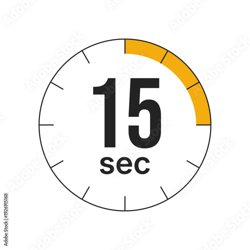 15 second countdown timer icon with yellow progress indicator