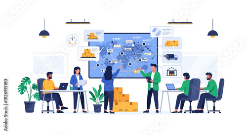 Business Team Collaborating on Global Logistics Strategy.